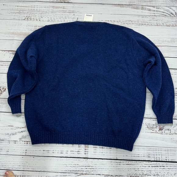 Lands' End Men’s Size XXL Navy Blue Gray Trim 100% Wool Crew Neck Sweater NEW - Picture 4 of 8